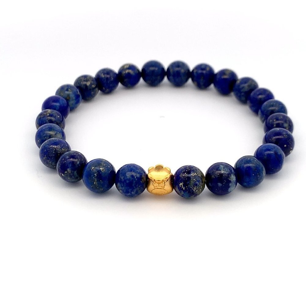 24K Gold Money Bag Lucky Charm Bracelet Gemstones Lapis Lazuli Blue